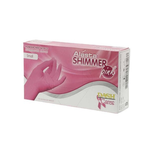 Dash Medical Gloves Inc Gloves Exam Alasta Shimmer Powder-Free Nitrile Latex-Free Small Pink 100/Bx, 10 BX/CA - PNK100S