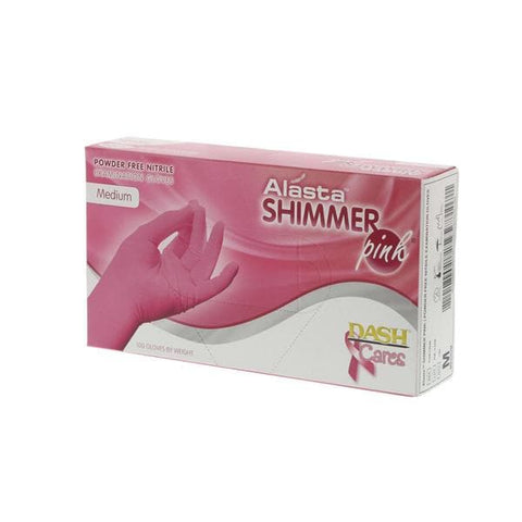 Dash Medical Gloves Inc Gloves Exam Alasta Shimmer Powder-Free Nitrile Latex-Free Medium Pink 100/Bx, 10 BX/CA - PNK100M