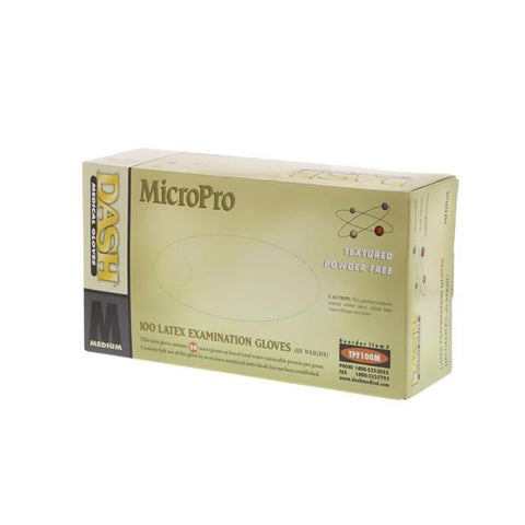 Dash Medical Gloves Inc Gloves Exam Micropro Powder-Free Latex Medium Natural 100/Bx, 10 BX/CA - TPF100M