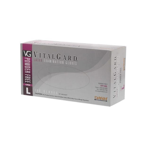 Dash Medical Gloves Inc Gloves Exam VitalGard Powder-Free Latex Large Natural 100/Bx, 10 BX/CA - VPF100L