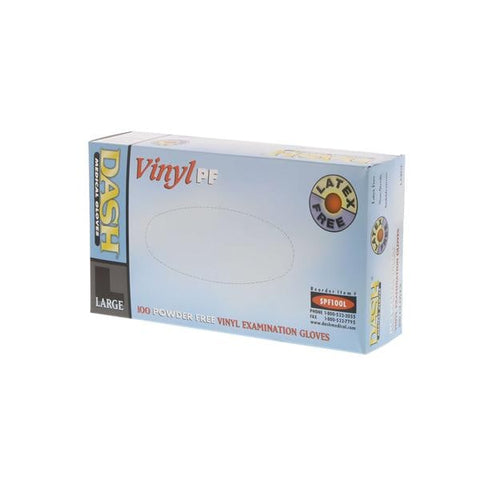 Dash Medical Gloves Inc Gloves Exam Dash Vinyl Powder-Free Vinyl Latex-Free Large Clear 100/Bx, 10 BX/CA - SPF100L