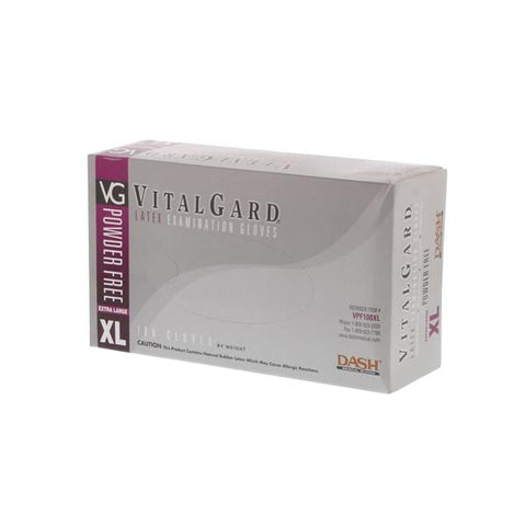 Dash Medical Gloves Inc Gloves Exam VitalGard Powder-Free Latex X-Large Natural 100/Bx, 10 BX/CA - VPF100XL