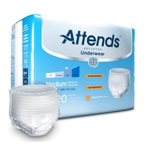 Attends Healthcare Products Underwear Attends Adult Unisex Medium 26-40" Super Plus White 4x20/Ca - APP0720