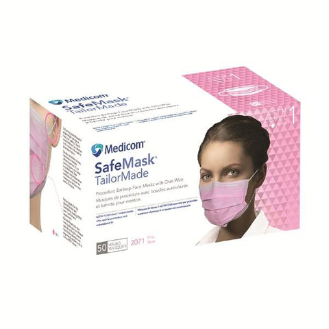 Medicom Mask Safe+Mask TailorMade ASTM Level 1 Pink 50/Bx, 10 BX/CA - 2071
