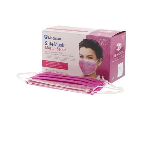 Medicom Mask Procedure SafeMask Master Series ASTM Level 1 Azalea Size 50/Bx, 10 BX/CA - 2051