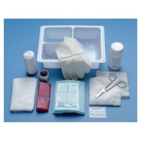 Busse Hospital Disposable Tray Dressing Change With Gloves/Sharp/Blunt Scissors LF Sterile 20/Ca - 1443