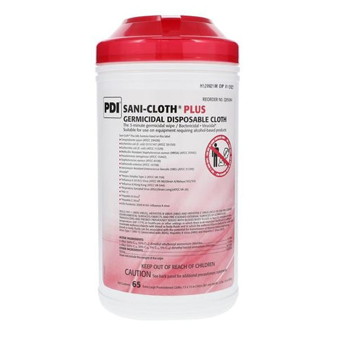 PDI Professional Disposables Cleaner & Disinfectant Surface Wipe Sani-Cloth Plus X-Large Canister 65/Pk, 6 PK/CA - Q85084