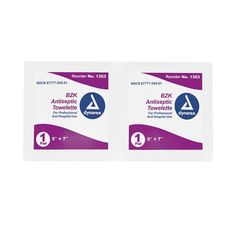 Dynarex Corporation Towelette Cleansing Benzalkonium Chloride .13% 5x7" 100/Bx, 10 BX/CA - 1303