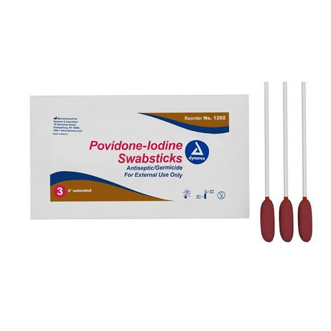 Dynarex Corporation Swabstick Prep PVP Iodine 10% 3's 25/Bx, 10 BX/CA - 1202