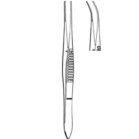 Sklar Instruments Forcep Iris Econo 4-1/4" Serrated Half Curve Stainless Steel Disposable 12/Bx - 21-129