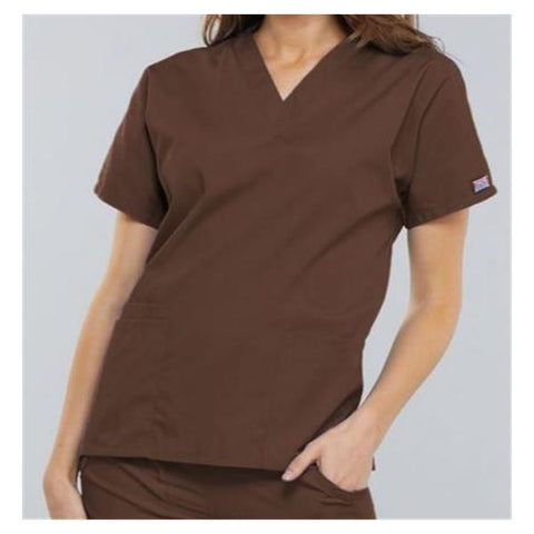 Cherokee Workwear Shirt Scrub Cherokee 4700 Womens Small Chocolate Each - 4700-CHCW-S
