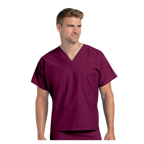 Landau Uniforms Inc. Shirt Scrub 65% Polyester / 35% Cotton Unisex Wine XL Reversible 1 Pocket Each - 7502-RWP-TXL