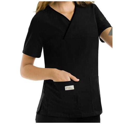 Landau Uniforms Inc. Shirt Scrub Urbane Womens Medium Black Each - 9534-BKP-MED