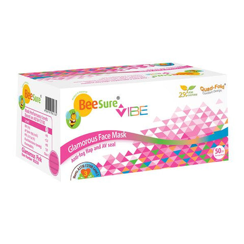 EcoBee Mask BeeSure Vibe ASTM Level 3 Pink Size 50/Bx, 8 BX/CA - BE2530