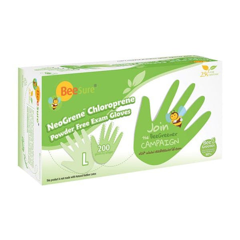 EcoBee Gloves Chloroprene BeeSure NeoGrene Latex-Free Powder-Free Large NS Green 200/Bx, 10 BX/CA - BE1188