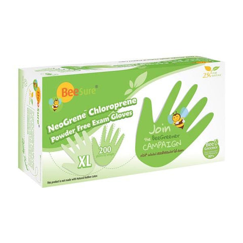 EcoBee Gloves Chloroprene BeeSure NeoGrene Latex-Free PF X-Large NS Green 200/Bx, 10 BX/CA - BE1189