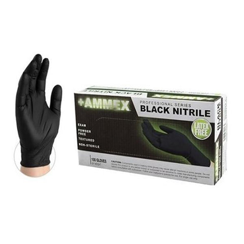 Ammex Corporation Gloves Exam Ammex Powder-Free Nitrile Latex-Free Medium Black 100/Bx, 10 BX/CA - ABNPF44100