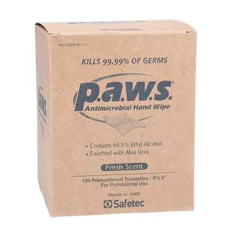 Safetec Of America Inc Sanitizer Hand Wipes DYLS p.a.w.s. 66.5% Ethyl Alcohol Fresh Scent 100/Bx, 10 BX/CA - 34400