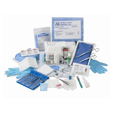 Medical Action Industries Tray Dressing Change Central Line With Gloves/Prep Site Prep Pad 2x2-1/4" Ltx Each, 20 Each/CA - 61249