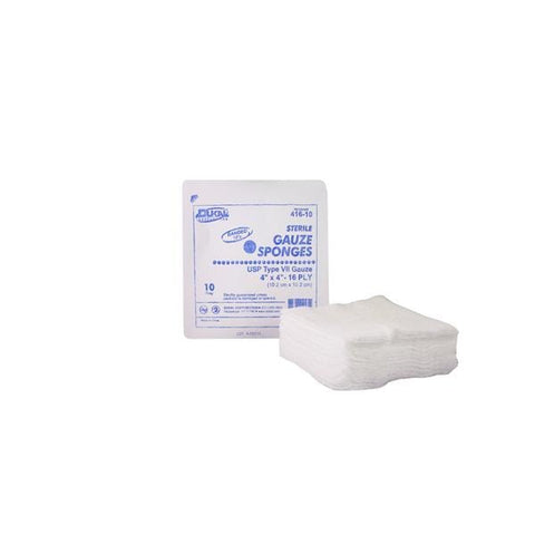 Dukal Corporation Bandage 4x4" Gauze Type VII Cotton LF Sterile 10/Pk, 128 PK/CA - 416-10