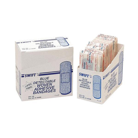 Honeywell Safety Products Bandage Metal Detectable Fabric Swift 1x3" Flexible Blue LF 100/Bx - 016459B