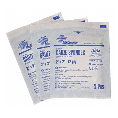 Medsource International Bandage 2x2" Gauze Cotton Sterile 50/Pk, 30 BX/CA - MS-GZ2212S