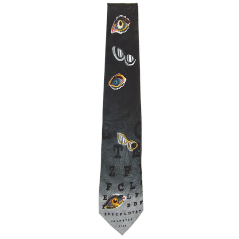 BLACK AND SILVER SNELLEN LETTER NECKTIE