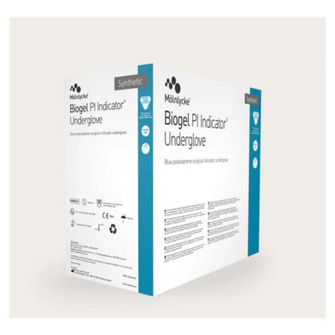 Molnlycke Healthcare Undergloves Surgical Biogel PI Indicator PF Polyisoprene LF 8 Strl Blue 50/Bx, 4 BX/CA - 41680