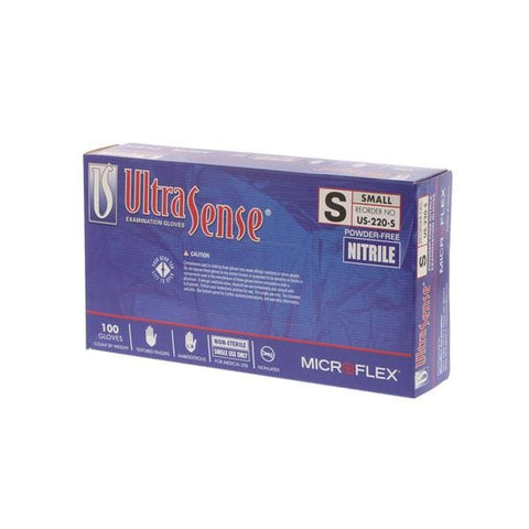Microflex Inc Gloves Exam UltraSense Powder-Free Nitrile Latex-Free 9.5 in Small Blue 100/Bx, 10 BX/CA - US-220-S