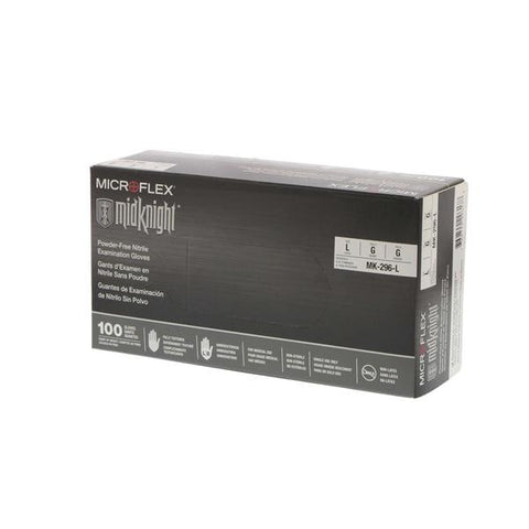 Microflex Inc Gloves Exam MidKnight Powder-Free Nitrile Latex-Free 9.5 in Large Black 100/Bx, 10 BX/CA - MK-296-L