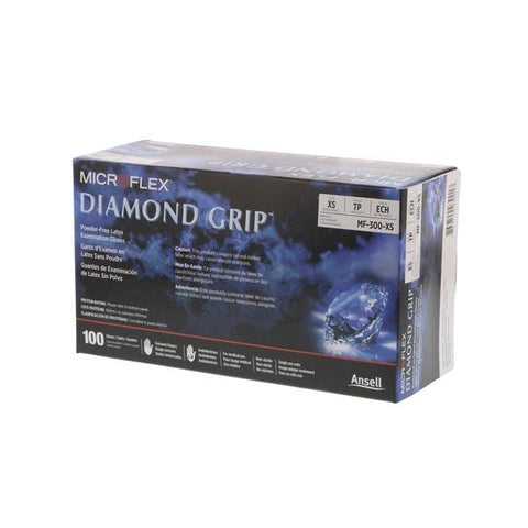 Microflex Inc Gloves Exam Diamond Grip Powder-Free Latex 9.5 in X-Small Natural 100/Bx, 10 BX/CA - MF-300-XS