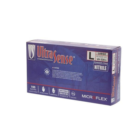 Microflex Inc Gloves Exam UltraSense Powder-Free Nitrile Latex-Free 9.5 in Large Blue 100/Bx, 10 BX/CA - US-220-L