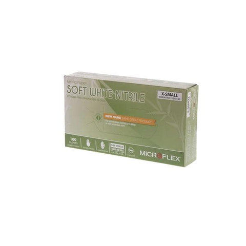 Microflex Inc Gloves Exam Soft White Powder-Free Nitrile Latex-Free 9.5 in XS White 100/Bx, 10 BX/CA - TQ-601-XS