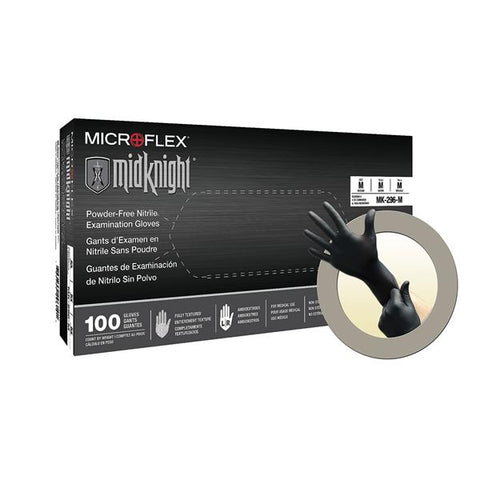 Microflex Inc Gloves Exam MidKnight Powder-Free Nitrile Latex-Free 9.5 in X-Small Black 100/Bx, 10 BX/CA - MK-296-XS