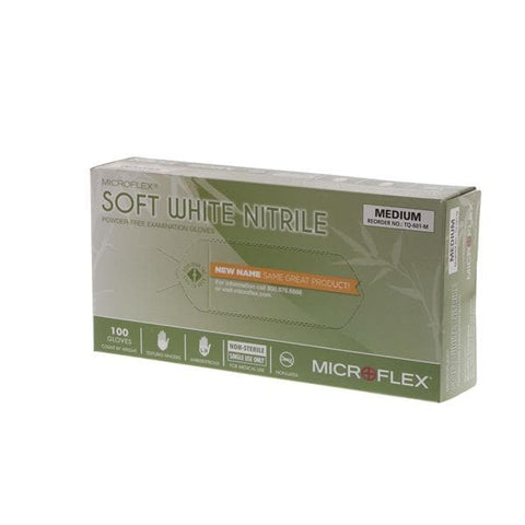 Microflex Inc Gloves Exam Soft White Powder-Free Nitrile Latex-Free 9.5 in Medium White 100/Bx, 10 BX/CA - TQ-601-M
