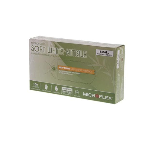 Microflex Inc Gloves Exam Soft White Powder-Free Nitrile Latex-Free 9.5 in Small White 100/Bx, 10 BX/CA - TQ-601-S