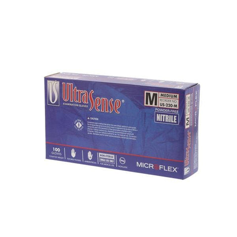 Microflex Inc Gloves Exam UltraSense Powder-Free Nitrile Latex-Free 9.5 in Medium Blue 100/Bx, 10 BX/CA - US-220-M