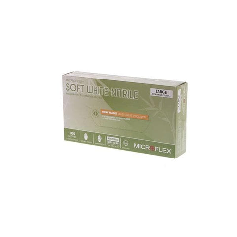 Microflex Inc Gloves Exam Soft White Powder-Free Nitrile Latex-Free 9.5 in Large White 100/Bx, 10 BX/CA - TQ-601-L