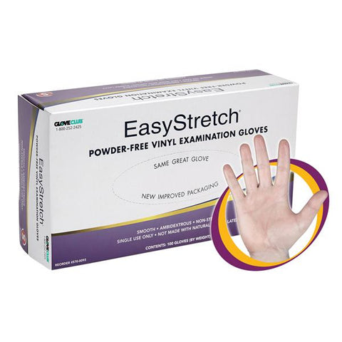 Glove Club Gloves Exam EachsyStretch Powder-Free Vinyl Latex-Free Small 100/Bx, 20 BX/CA - 5700093