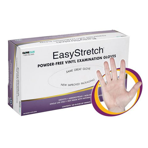 Glove Club Gloves Exam EachsyStretch Powder-Free Vinyl Latex-Free X-Large 100/Bx, 20 BX/CA - 5700096