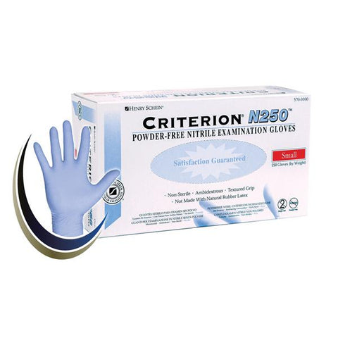 Henry Schein Inc. Gloves Exam Criterion N250 Powder-Free Nitrile Latex-Free Small 250/Bx, 10 BX/CA - 5700100