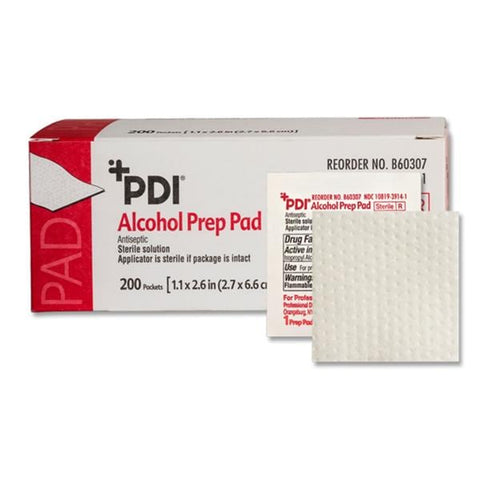 PDI Professional Disposables Prep Pad 70% Isopropyl Alcohol v/v Medium 1.7x2.6" White 200/Bx, 20 BX/CA - B60307