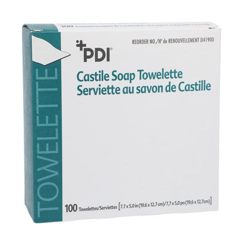 PDI Professional Disposables Towelette Castile Soap 2% Coconut Oil Based Solution Individual Packaging 100/Bx, 10 BX/CA - D41900