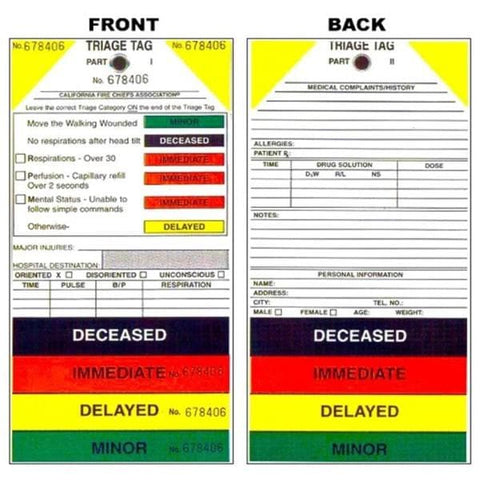 Firefighter's Bookstore Triage Tag DMS Medical All Risk Each - 8999