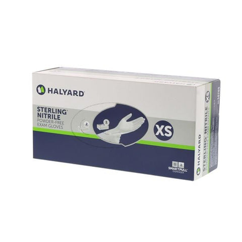 O & M Halyard Gloves Exam Sterling PF Nitrile Latex-Free 9.5 in XS Sterling Silver 200/Bx, 10 BX/CA - 50705