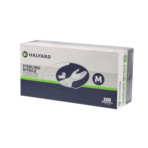 O & M Halyard Gloves Exam Sterling PF Nitrile Latex-Free 9.5 in Md Sterling Silver 200/Bx, 10 BX/CA - 50707