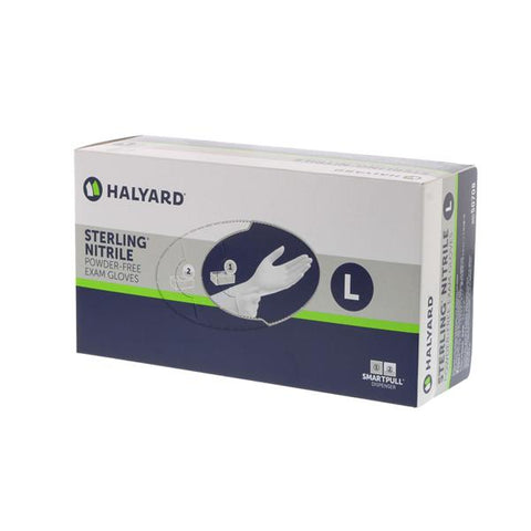 O & M Halyard Gloves Exam Sterling PF Nitrile Latex-Free 9.5 in Lg Sterling Silver 200/Bx, 10 BX/CA - 50708