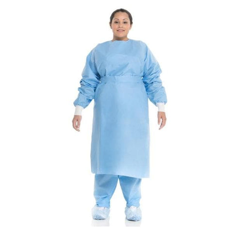 O & M Halyard Gown Procedure Disposable 3 Layer SMS Size Universal White / Blue 10/Pk, 6 PK/CA - 69025