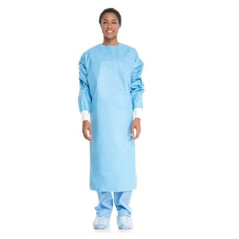 O & M Halyard Gown Disposable SMS Size Universal Blue 15/Bx, 5 BX/CA - 69318