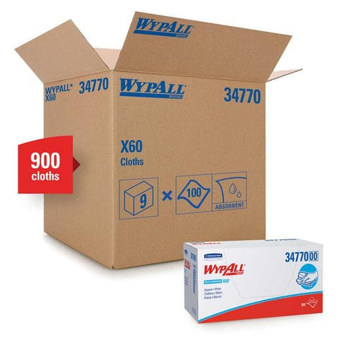 Kimberly Clark Professional Wipes Professional Wypall X60 23 in x 11 in White 100/Bx, 9 BX/CA - 34770